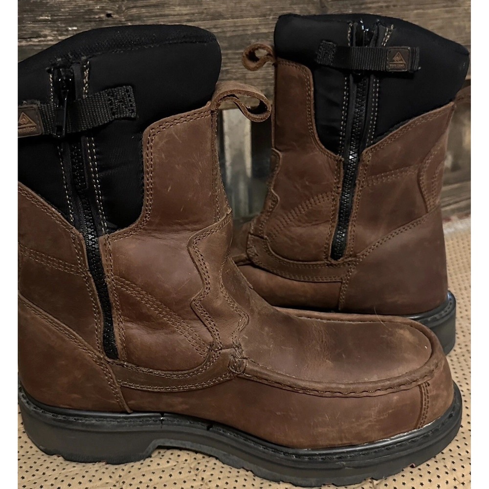 WELLCO Wyndale Brown Leather Side Zip Safety Toe Boots Size M 8 L 9 Distressed